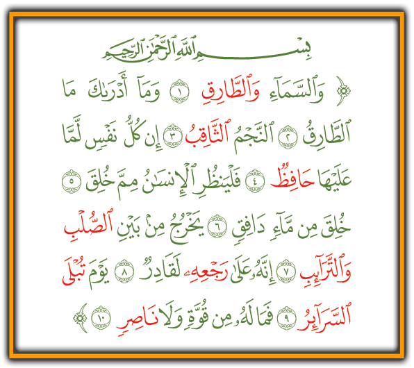 الآيات الكريمة (10-1) من سورة الطارق